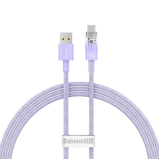 Kabl za prenos podataka i punjenje USB-A - USB-C Baseus Explorer, 100W, 1m, Ljubičasti CATS010405