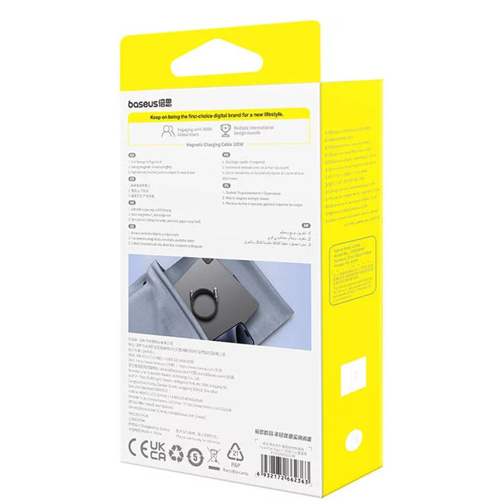 Kabl za podatke i punjenje USB-C - USB-C Baseus Tungsten Gold, 100W, 1m, Crni P10319805111-00
