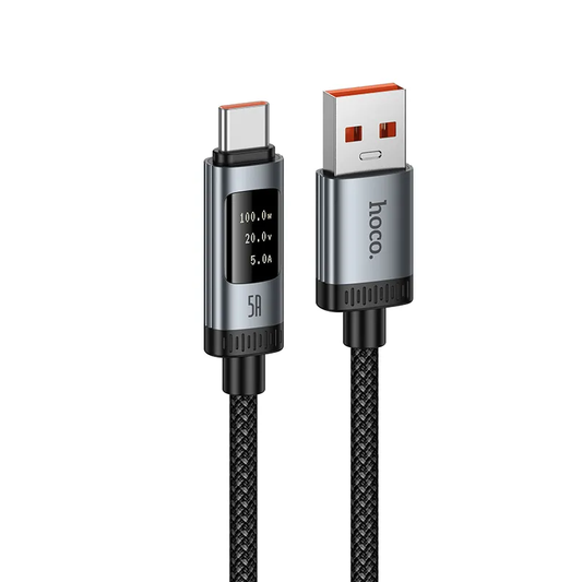 Kabl za prenos podataka i punjenje USB-A - USB-C HOCO Display U148, 100W, 1.2m, Crni