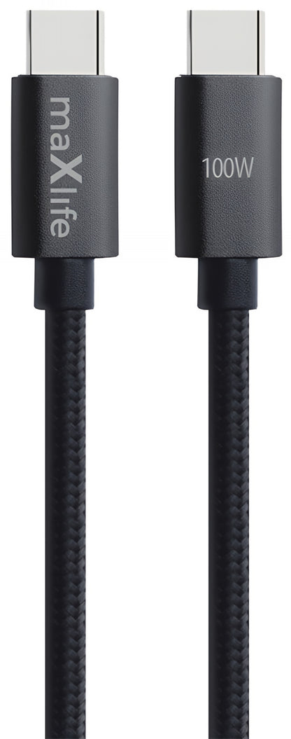 Kabl za podatke i punjenje USB-C - USB-C MaXlife MXUC-12, 100W, 1m, Crni