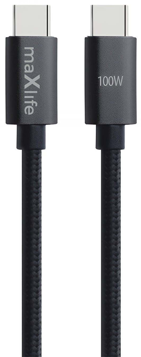 Kabl za podatke i punjenje USB-C - USB-C MaXlife MXUC-12, 100W, 1m, Crni