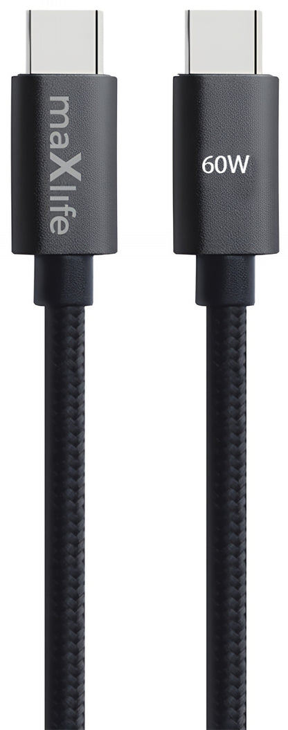 Kabl za podatke i punjenje USB-C - USB-C MaXlife MXUC-12, 60W, 1m, Crni