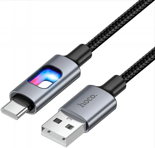 Kabl za prenos podataka i punjenje USB-A - USB-C HOCO U144 Led, 18W, 1.2m, Crni