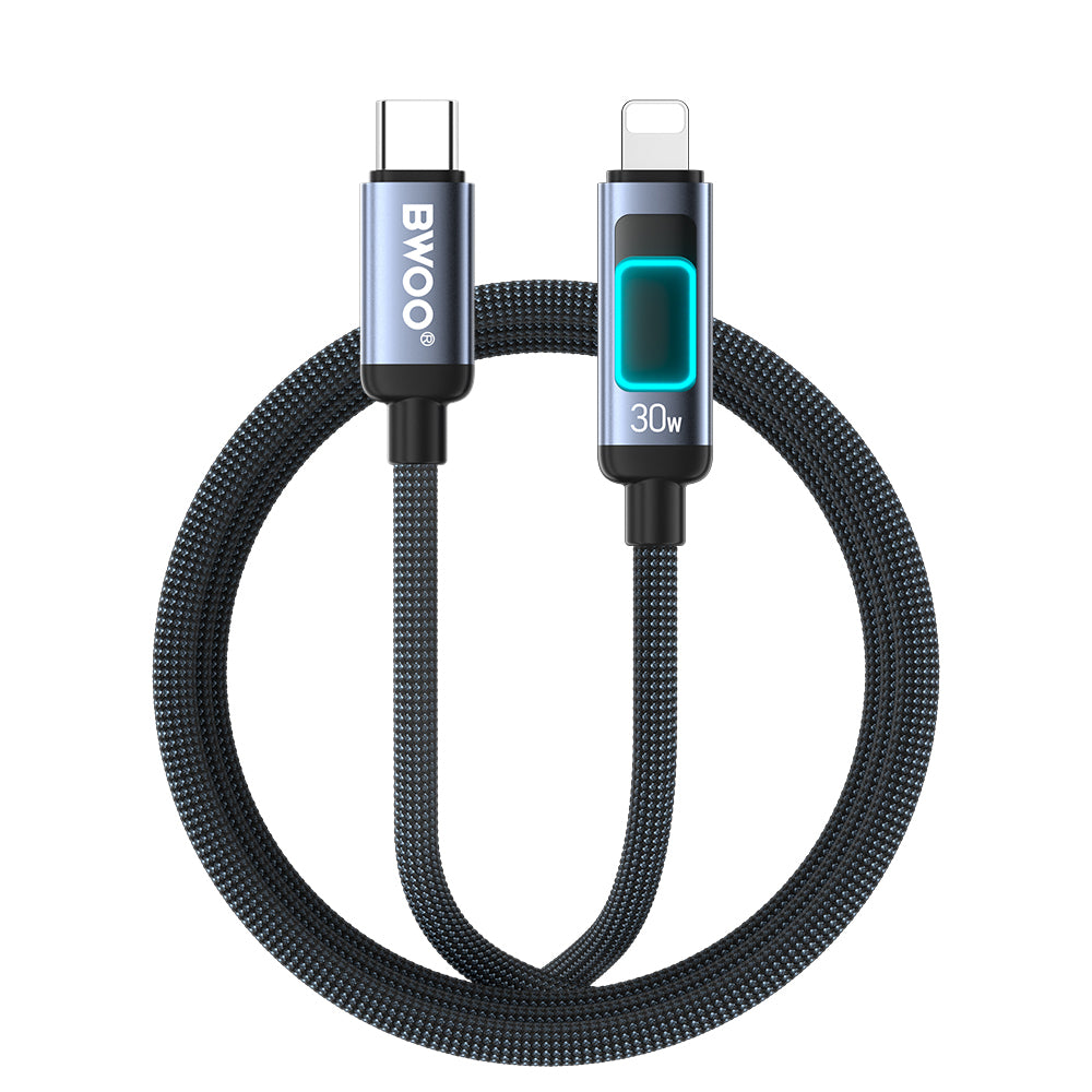 USB-C - Lightning BWOO X324CL kabl za prenos podataka i punjenje, ekran, 30W, 1m, crni