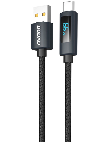 Kabl za prenos podataka i punjenje USB-A - USB-C Dudao L7T Display, 66W, 1m, Crni