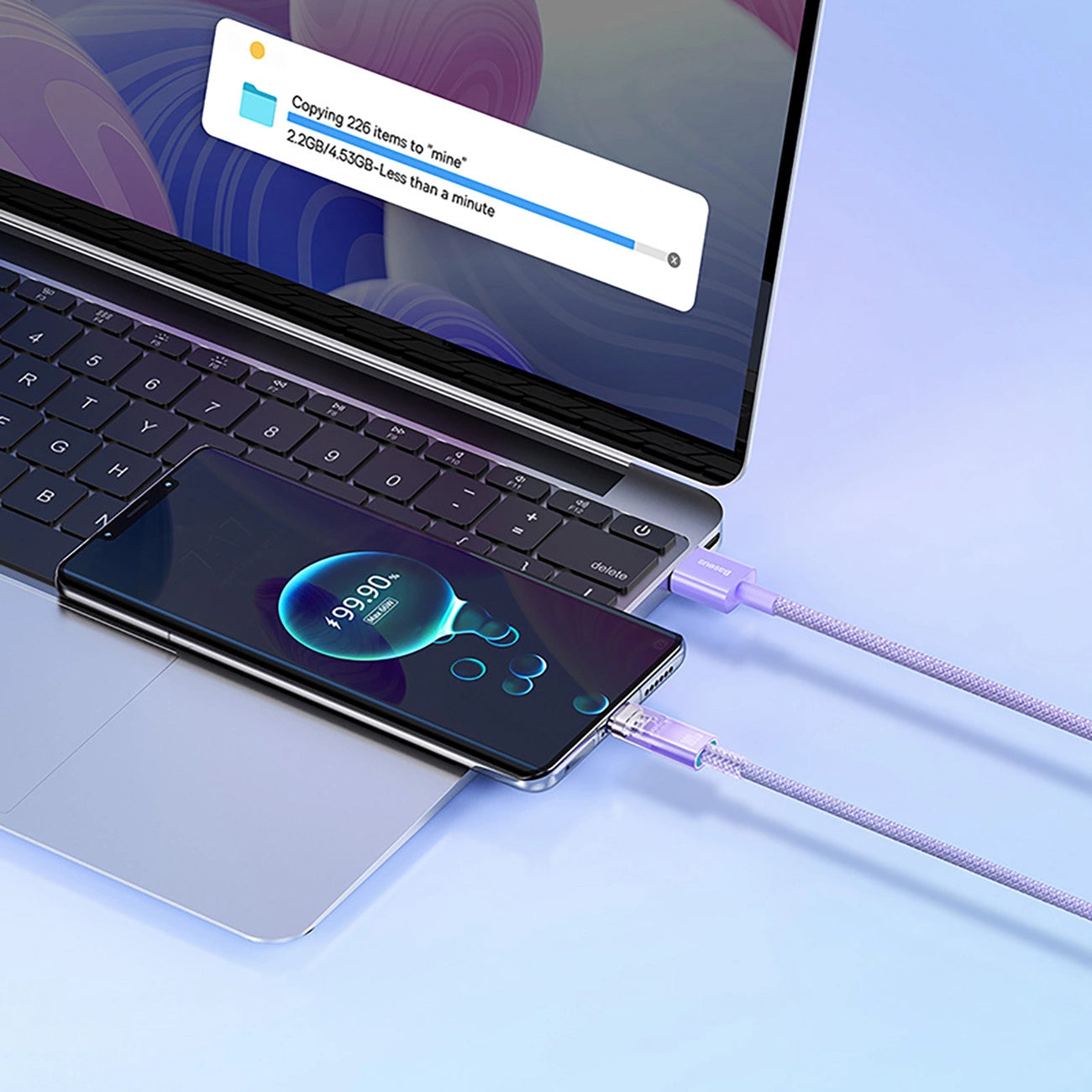 Kabl za prenos podataka i punjenje USB-A - USB-C Baseus Explorer, 100W, 1m, Ljubičasti CATS010405