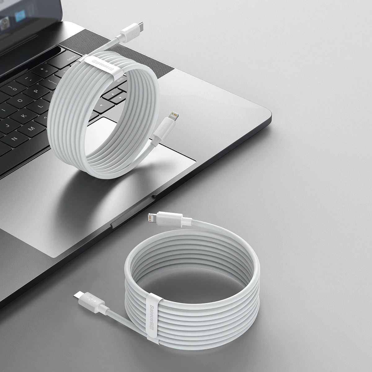 Data and Charging Cable USB-C - Lightning Baseus Simple Wisdom, 20W, 1.5m, Set 2 pieces, White 