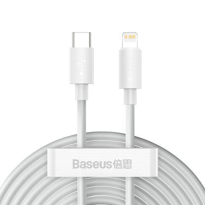 Data and Charging Cable USB-C - Lightning Baseus Simple Wisdom, 20W, 1.5m, Set 2 pieces, White 
