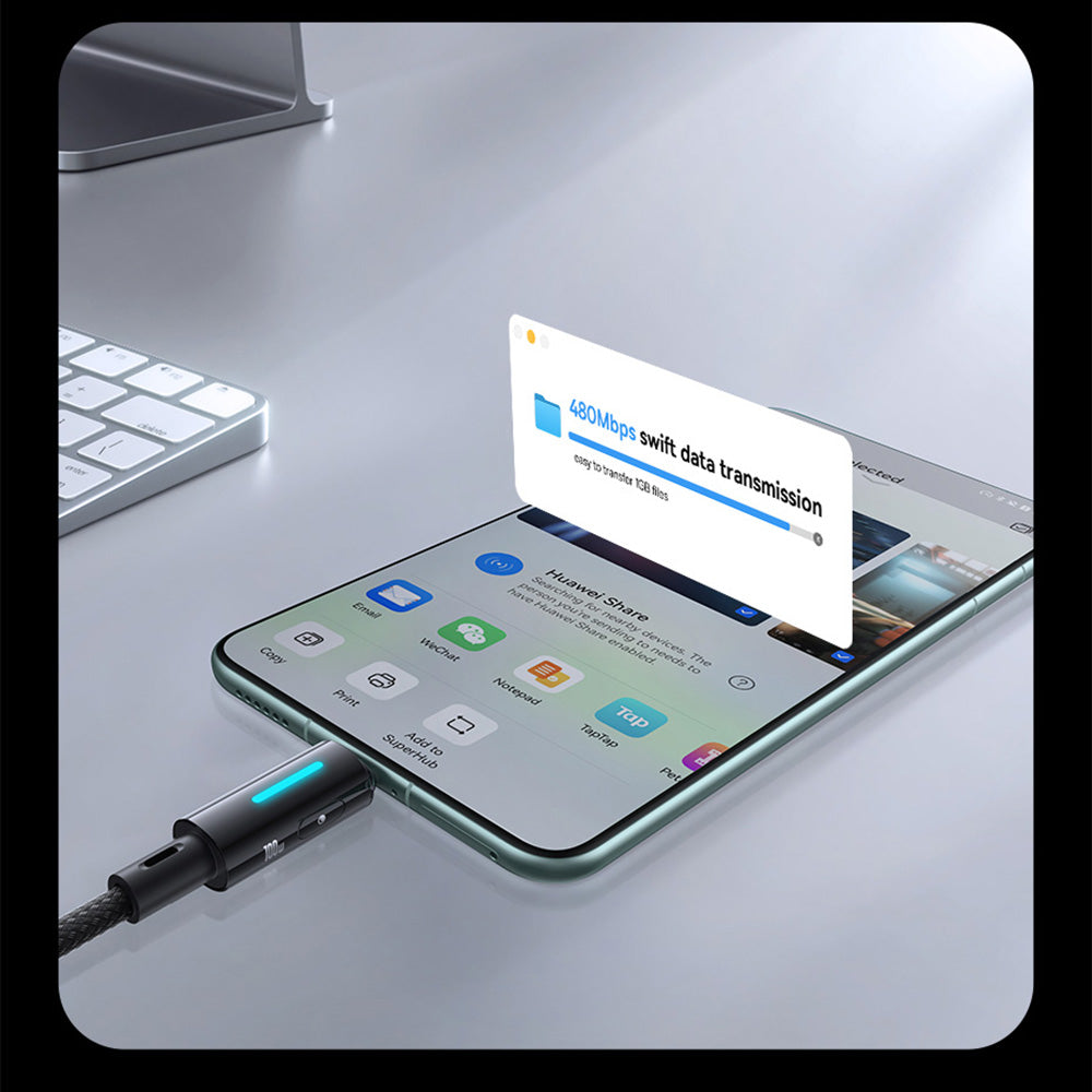 Kabl za podatke i punjenje USB-A - USB-C Baseus Lit Button Control, 100W, 2m, Crni P10379002121-01