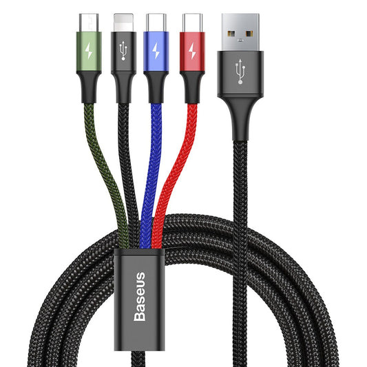 Charging Cable USB-A - Lightning / microUSB / 2 x USB-C Baseus Rapid 4in1, 20W, 1.2m, Black CA1T4-B01