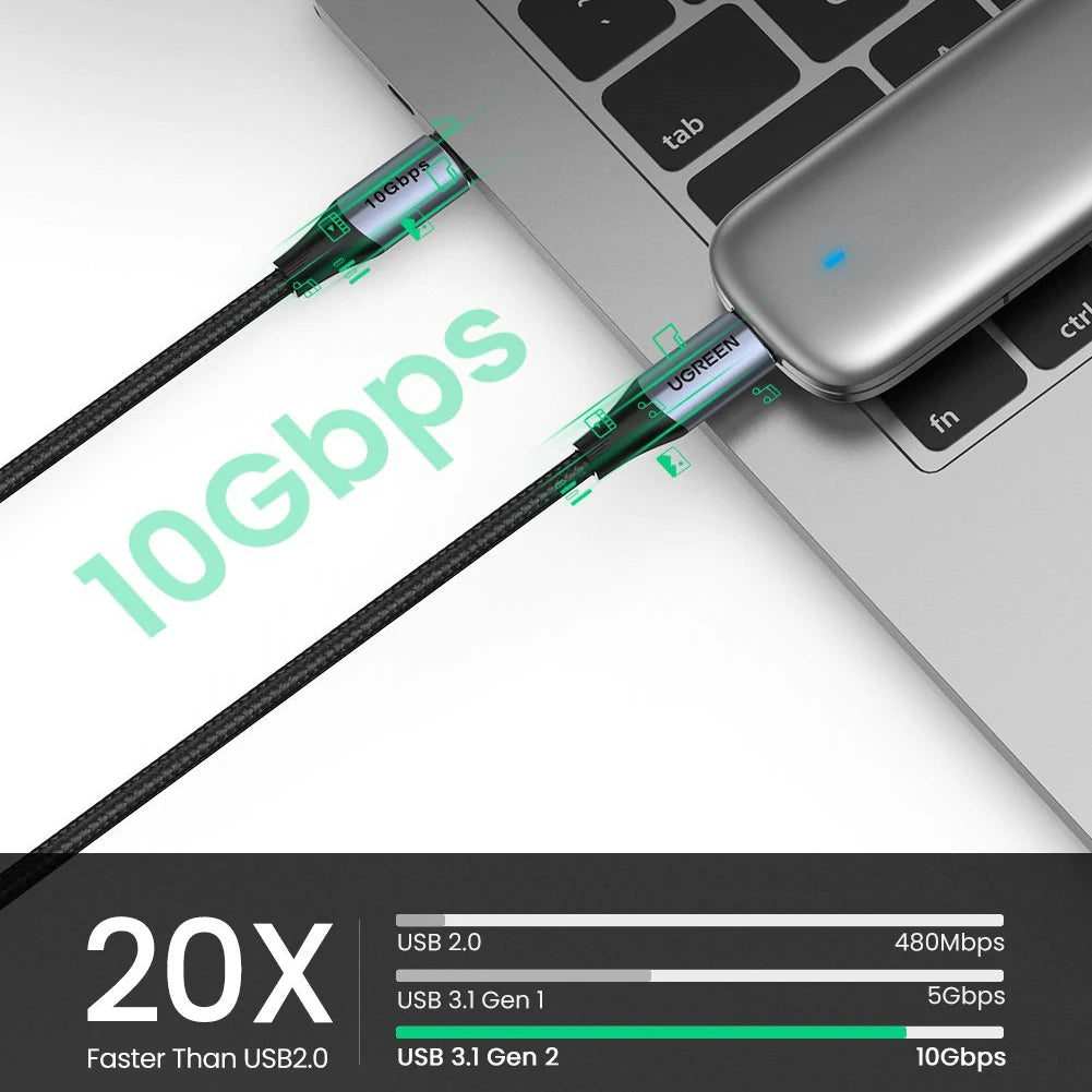 Kabl za Prenos Podataka i Punjenje USB-C - USB-C UGREEN US355, 100W, 1m, Crni