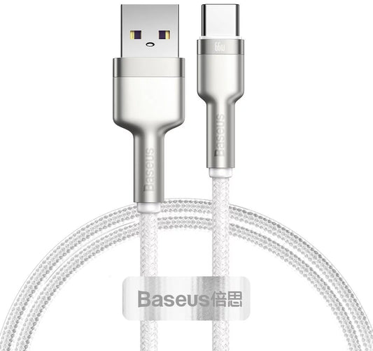 Data and Charging Cable USB-A to USB-C Baseus Cafule Metal Series, 66W, 1m, White CAKF000102