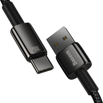Kabel za Prijenos Podataka i Punjenje USB-A - USB-C Baseus Tungsten Gold, 100W, 1m, Crni CAWJ000001