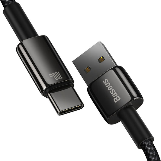 Kabel za Prijenos Podataka i Punjenje USB-A - USB-C Baseus Tungsten Gold, 100W, 1m, Crni CAWJ000001