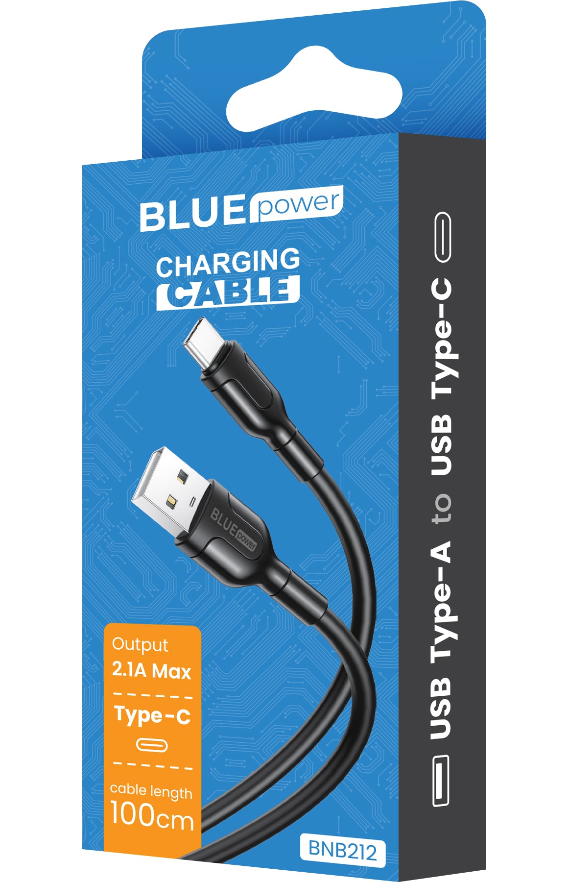 Kabel za Prijenos Podataka i Punjenje USB-A - USB-C BLUE Power BNB212, 18W, 1m, Crni