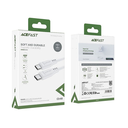 Kabl za podatke i punjenje USB-C - USB-C Acefast C3-03, 60W, 1.2m, Bel