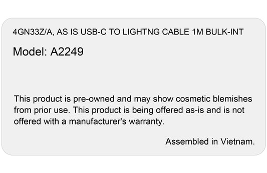 Data and Charging Cable USB-C - Apple Lightning, 96W, 1m, White, As is 4GN33Z/A