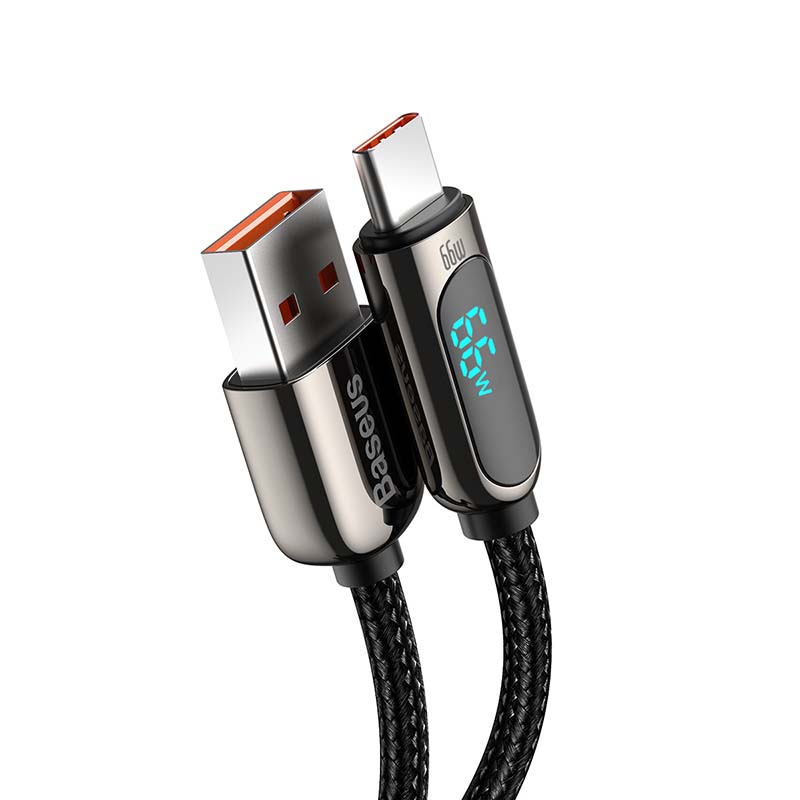 Kabel za Prijenos Podataka i Punjenje USB-A - USB-C Baseus Display Fast Charging, 66W, 1m, Crni CASX020001
