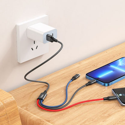 Kabl za punjenje USB-A - Lightning / microUSB / USB-C HOCO X76 3u1, 18W, 1m, Višebojni