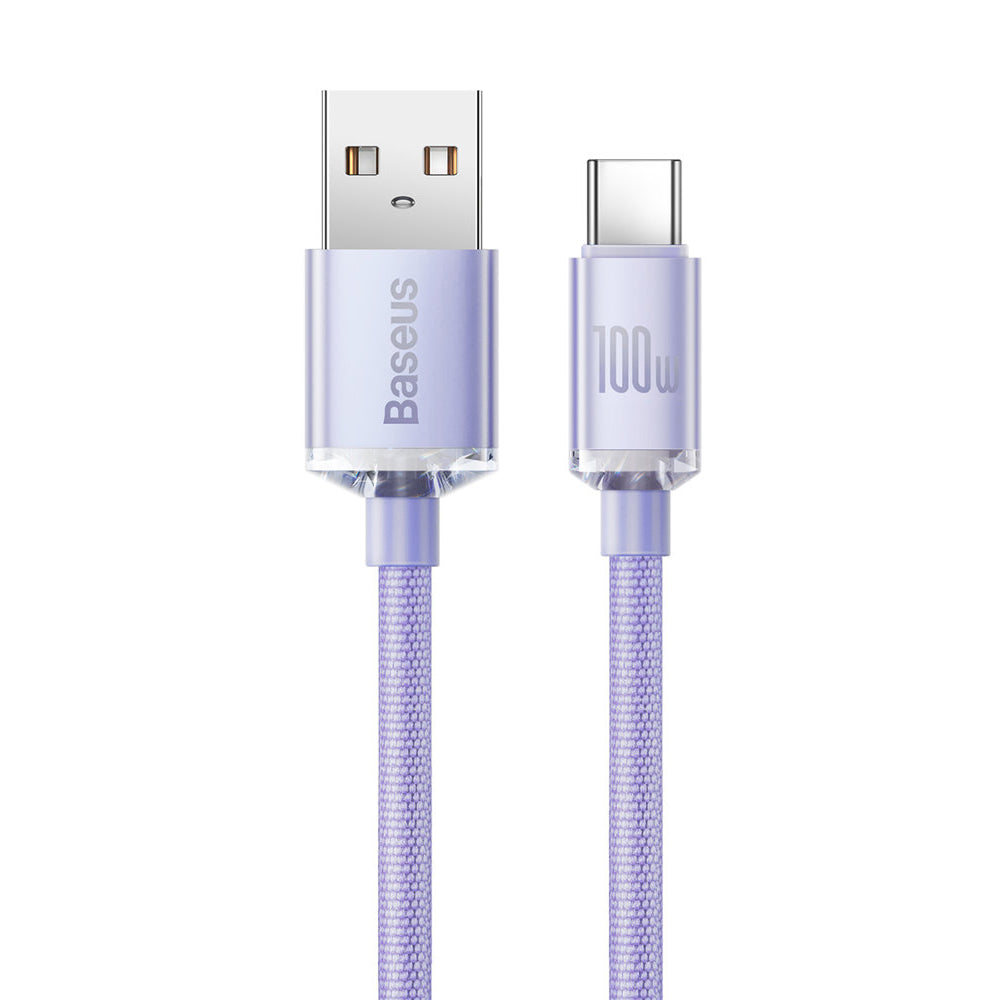 Kabel za Prijenos Podataka i Punjenje USB-A - USB-C Baseus Crystal Shine Series, 100W, 1.2m, Ljubičasti CAJY000405