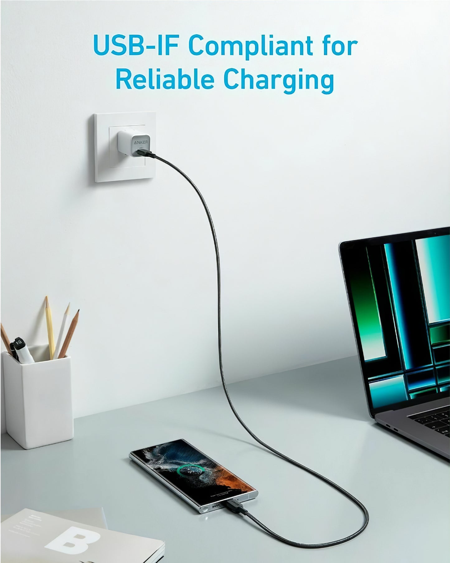 Kabl za prenos podataka i punjenje USB-C - USB-C Anker 322, 60W, 0.9m, Crni A81F5G11