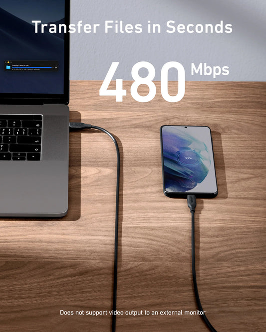 Kabl za Prenos Podataka i Punjenje USB-C - USB-C Anker 543, 100W, 1.8m, Crni A80E2G11