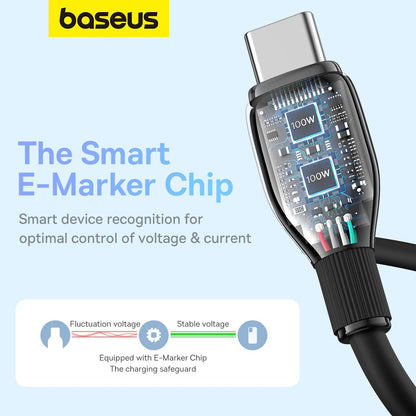 Kabl za Prenos Podataka i Punjenje USB-C - USB-C Baseus Pudding, 100W, 1.2m, Crni P10355702111-00
