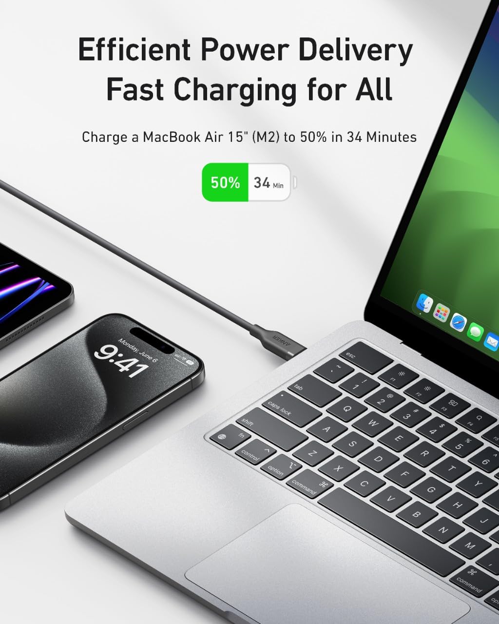 Kabel za Prijenos Podataka i Punjenje USB-C - USB-C Anker, 240W, 0.9m, Crni A80N1H11