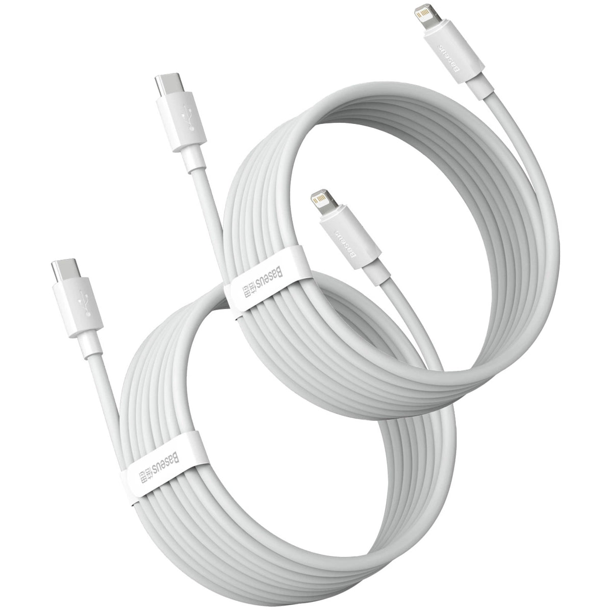 Data and Charging Cable USB-C - Lightning Baseus Simple Wisdom, 20W, 1.5m, Set 2 pieces, White 