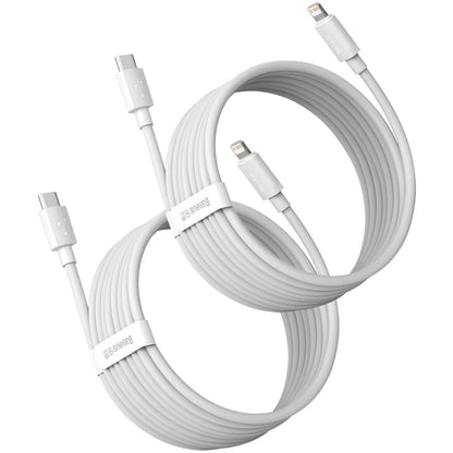 Data and Charging Cable USB-C - Lightning Baseus Simple Wisdom, 20W, 1.5m, Set 2 pieces, White 