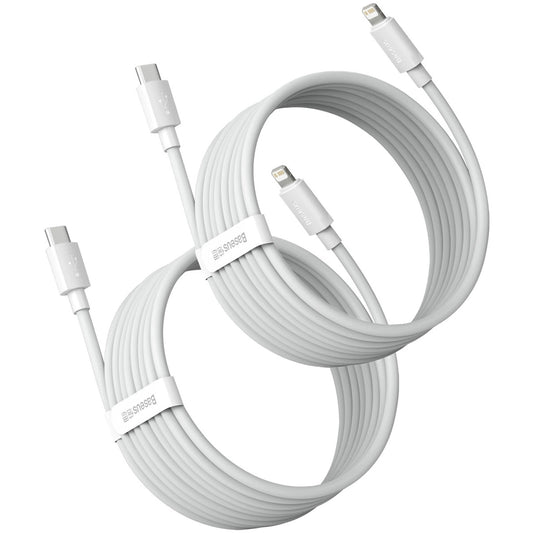 Data and Charging Cable USB-C - Lightning Baseus Simple Wisdom, 20W, 1.5m, Set 2 pieces, White 