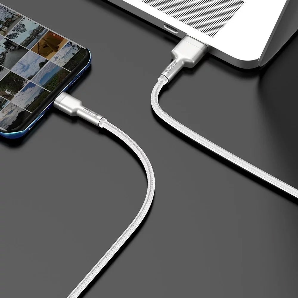 Cablu Date si Incarcare USB-A - USB-C Baseus Cafule Metal Series, 66W, 2m, Alb CAKF000202
