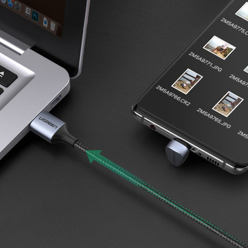Kabl za Prenos Podataka i Punjenje USB-A - USB-C UGREEN US311 Angled, 18W, 1m, Sivi