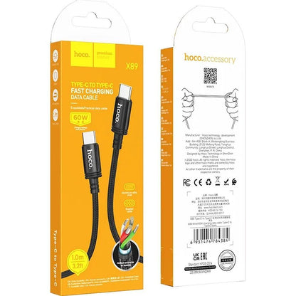 USB-C - USB-C HOCO X89 kabl za prenos podataka i punjenje, 60W, 1m, crni