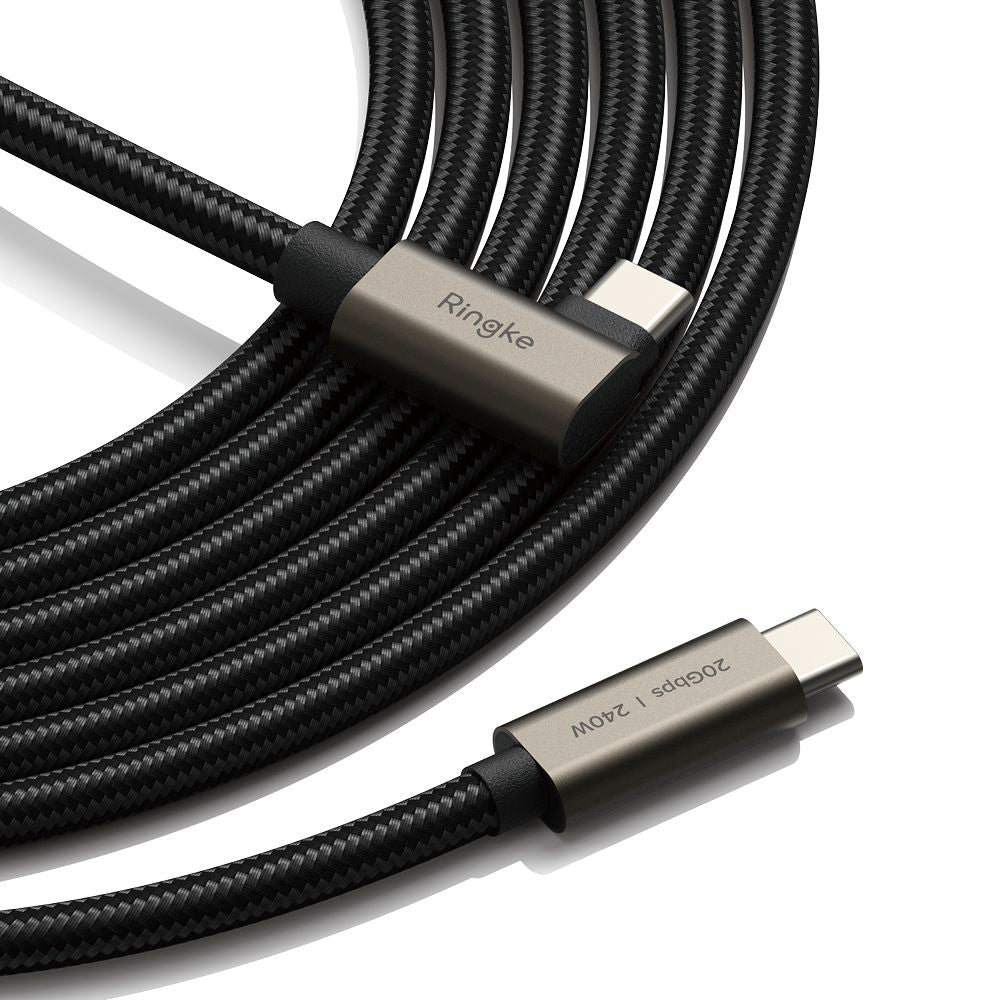 Kabl za prenos podataka i punjenje USB-C - USB-C Ringke 2X2 Angled, 240W, 1m, Crni