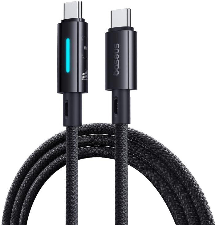 Kabl za podatke i punjenje USB-C - USB-C Baseus Lit Button Control, 100W, 2m, Crni P10379000121-01