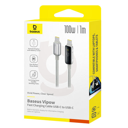 Kabl za prenos podataka i punjenje USB-C - USB-C Baseus Vipow Display, 100W, 1m, Sivi P10381802851-00