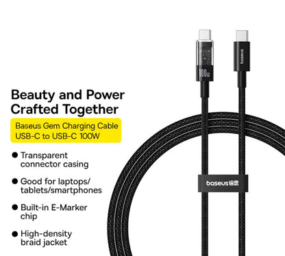 Kabl za prenos podataka i punjenje USB-C - USB-C Baseus Gem, 100W, 2m, Crni P10373000111-01