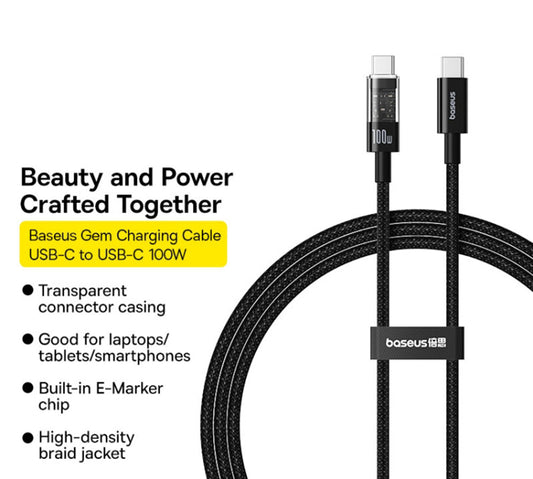 Kabl za prenos podataka i punjenje USB-C - USB-C Baseus Gem, 100W, 2m, Crni P10373000111-01
