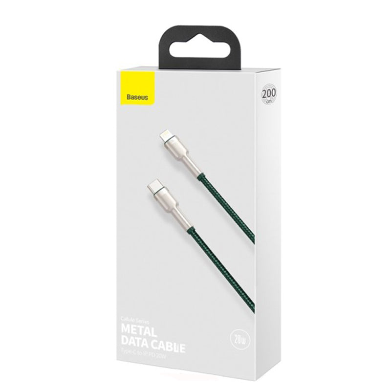 Kabl za prenos podataka i punjenje USB-C - Lightning Baseus Cafule Metal Series, 20W, 2m, Zelen CATLJK-B06