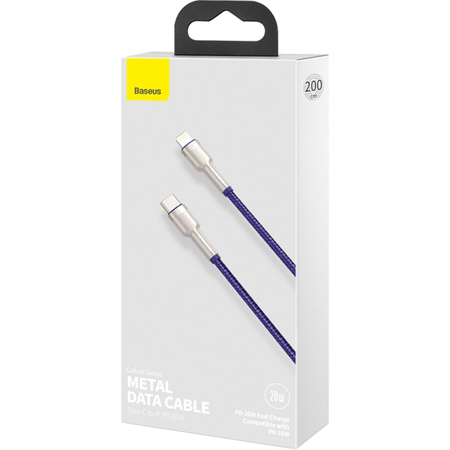 Kabl za prenos podataka i punjenje USB-C - Lightning Baseus Cafule Metal Series, 20W, 2m, Ljubičasti CATLJK-B05