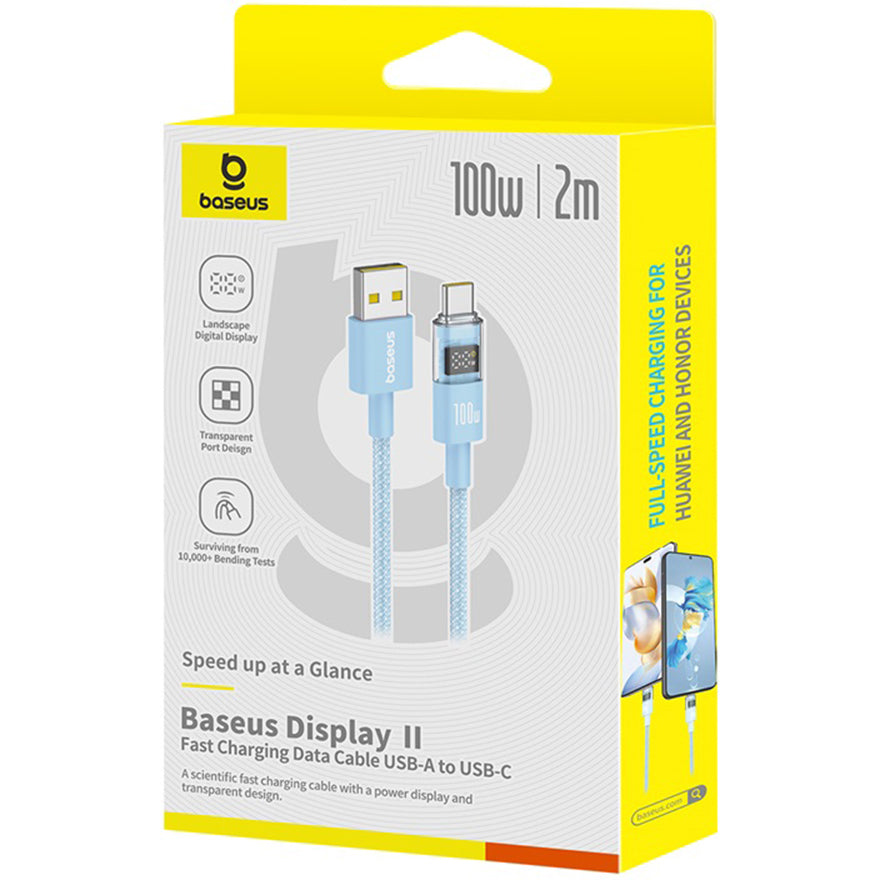 Kabl za prenos podataka i punjenje USB-A - USB-C Baseus Display 2, 100W, 2m, Plavi P10382701311-01