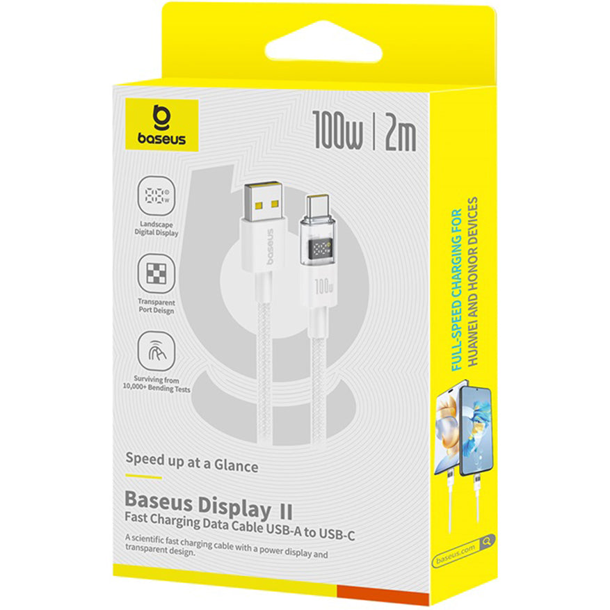 Kabl za prenos podataka i punjenje USB-A - USB-C Baseus Display 2, 100W, 2m, Beli P10382701211-01