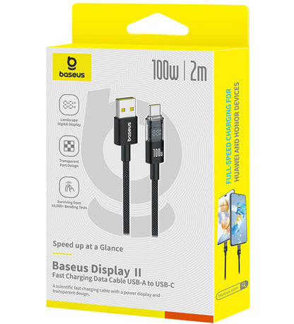 Kabl za Prenos Podataka i Punjenje USB-A - USB-C Baseus Display 2, 100W, 2m, Crni P10382701111-00