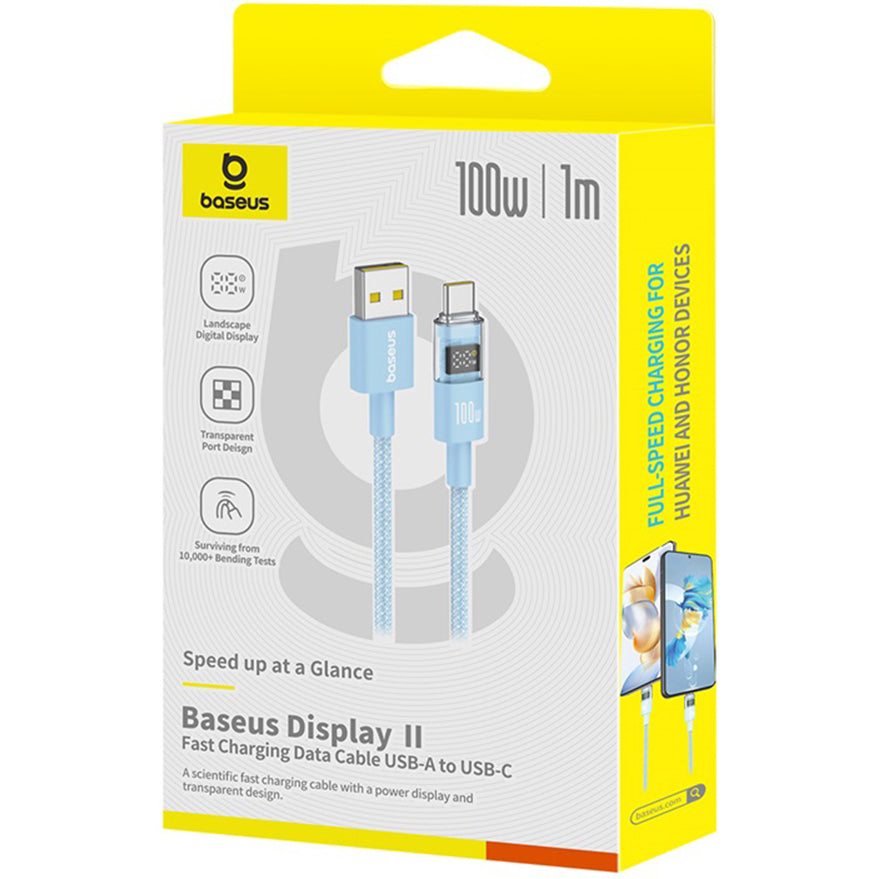 Kabl za prenos podataka i punjenje USB-A - USB-C Baseus Display 2, 100W, 1m, Plavi P10382701311-00