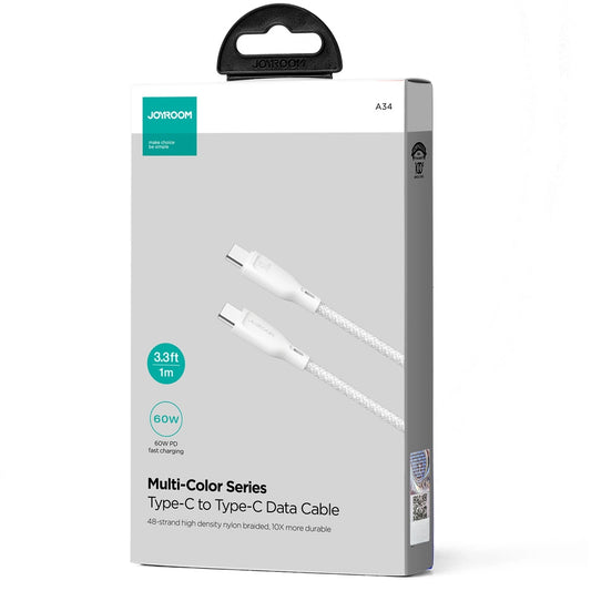 Kabl za podatke i punjenje USB-C - USB-C Joyroom Multi-Color S-A34, 60W, 1m, Bela