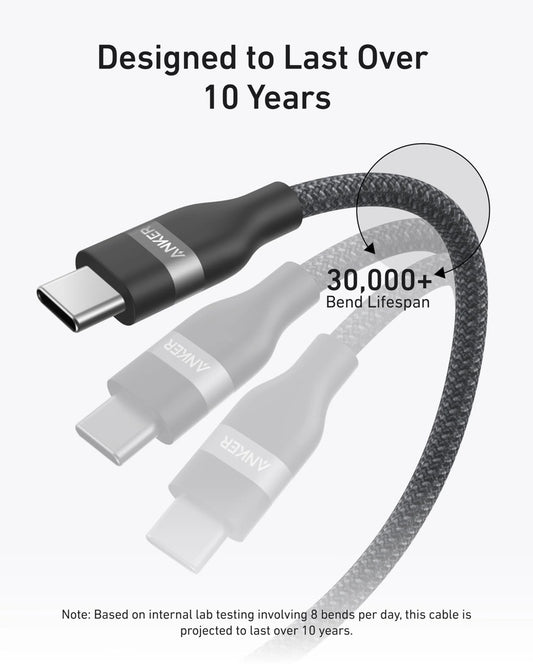 Kabl za prenos podataka i punjenje USB-C - USB-C Anker, 240W, 0.9m, Crni A82E2H11