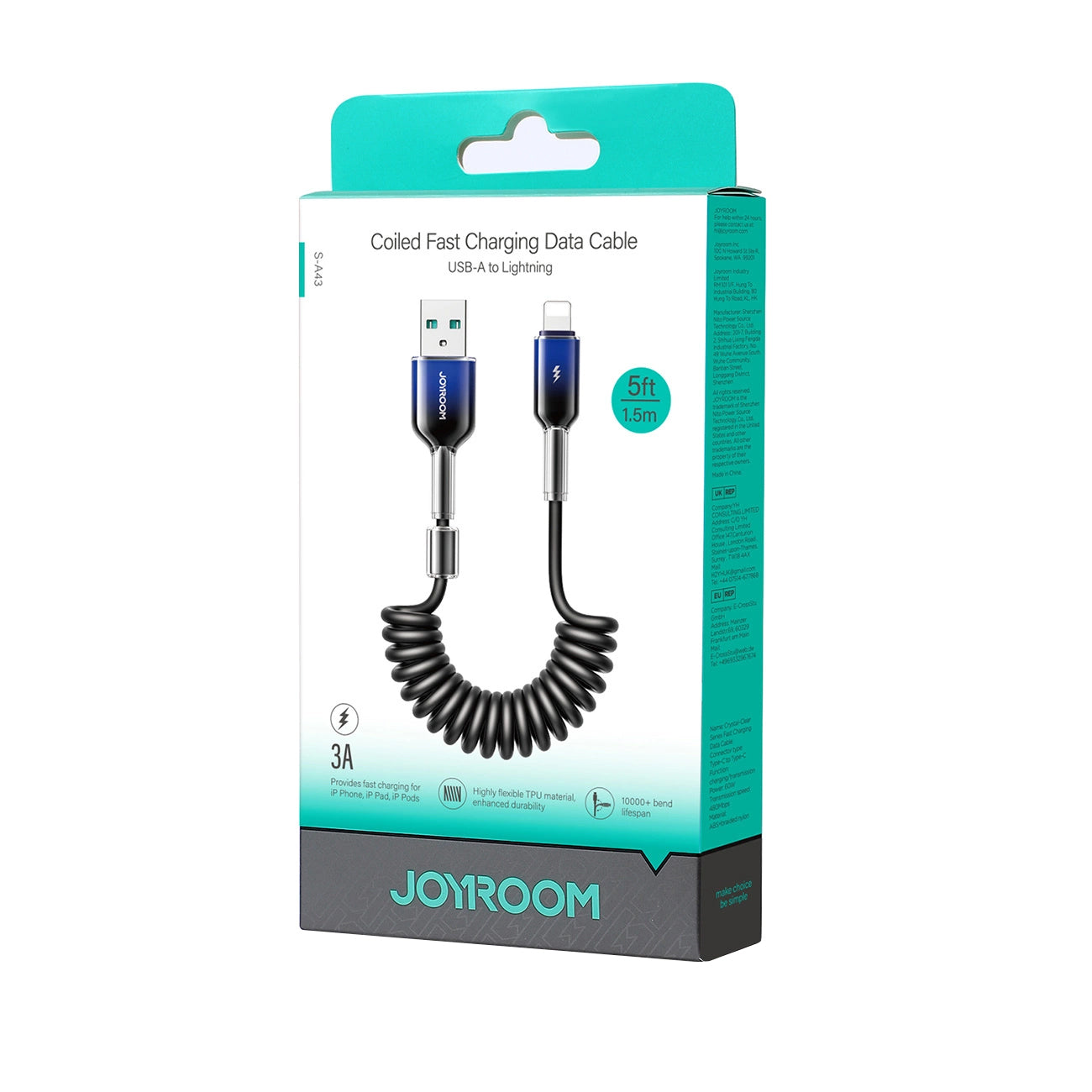 Kabl za prenos podataka i punjenje USB-A - Lightning Joyroom S-A43 Crystal, 18W, 1.5m, Crni