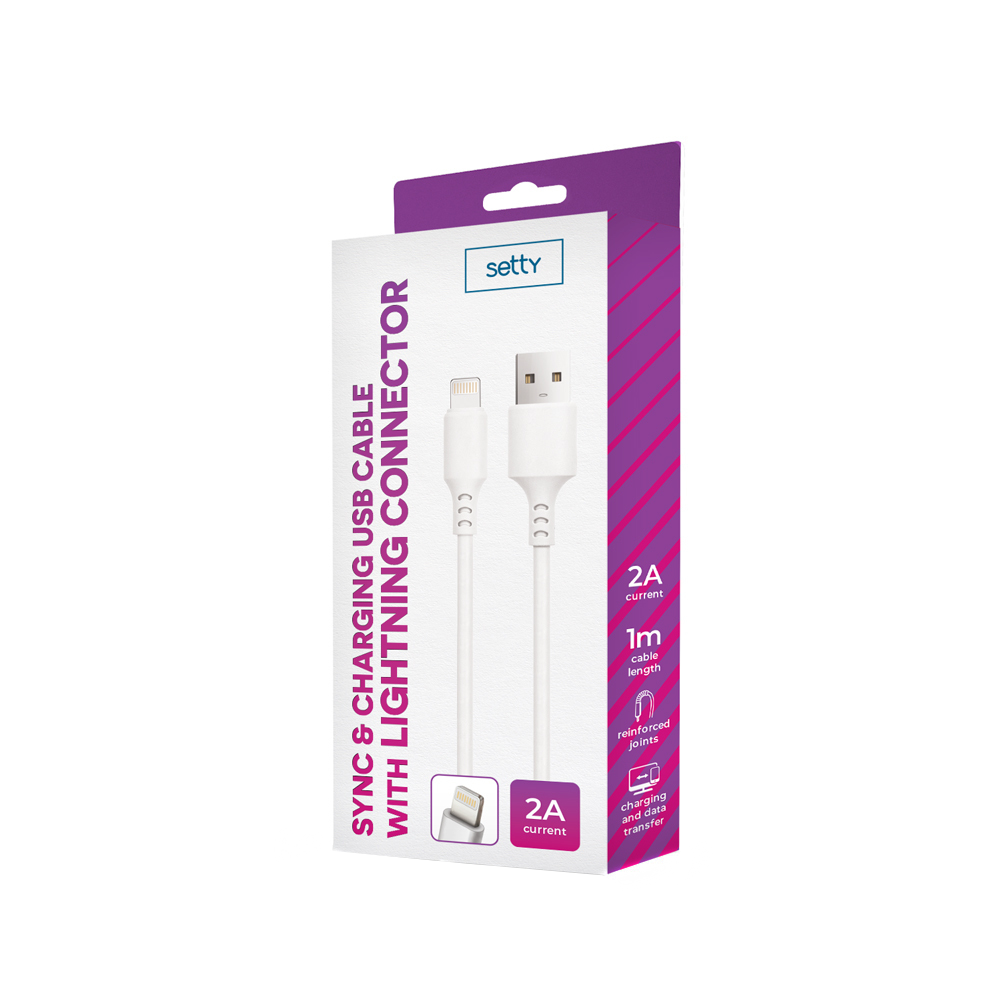 Kabl za podatke i punjenje USB-A - Lightning Setty, 18W, 1m, Bela