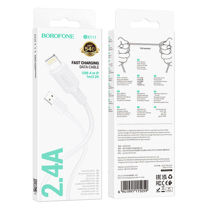 Kabl za Prenos Podataka i Punjenje USB-A - Lightning Borofone BX111 Feliz, 18W, 1m, Bela